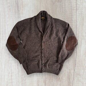 Vtg Eddie Bauer Wool Grandpa Cardigan Shawl Collar Sweater Elbow Patch XL Tall